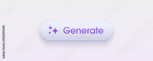Generative AI button in glassmorphism style. Artificial intelligence concept. AI assistant or chatbot. Generate symbol. Modern web user interface element for UI UX design. Vector illustration.