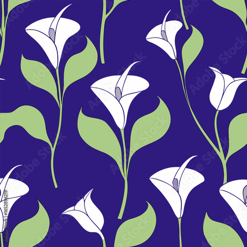 Elegant calla lily line art seamless pattern design