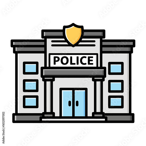 Police station simple line drawing public safety building law enforcement high quality professional
