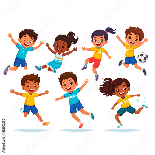 Transparent PNG available Active kids enjoying various sports png cut out element set 