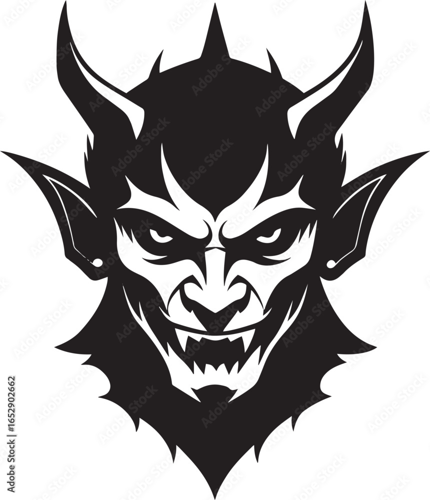 Fototapeta premium Devil Face Silhouette Vector – Spooky Horned Demon Head Silhouette Clipart 