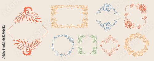 Vintage divider and border in nouveau line style object element with circle for wedding, classic invitation