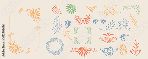 Vintage divider and border in nouveau line style object element with circle for wedding, classic invitation