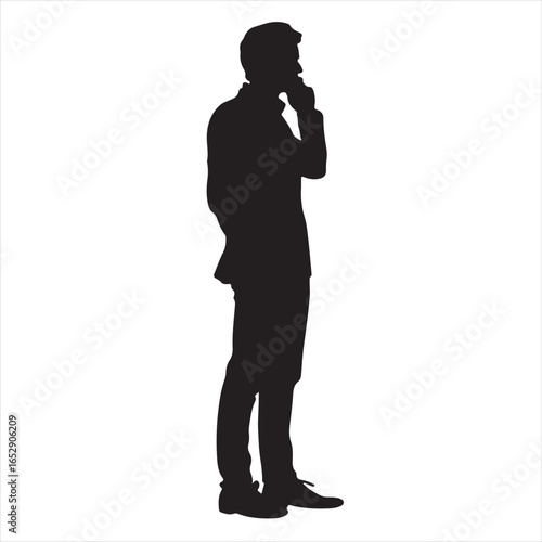 Side View Silhouette of a Man in Suit Making a Phone Call vector illustration