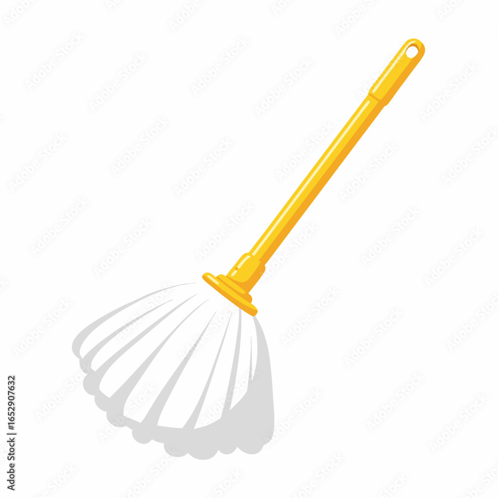 Vector illustration of a yellow mop for cleaning floors and surfaces icon tool equipment, with white isolated background design concept