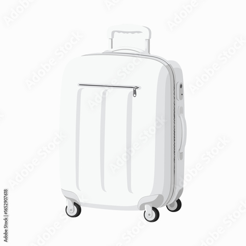 Elegant white suitcase standing upright, representing travel and holidays, isolated with a clean and modern aesthetic portraying journeys
