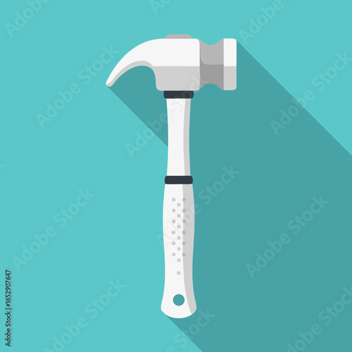 Stylized hammer graphic on teal backdrop showcasing home improvement tool for construction needs