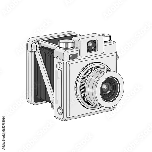 Vintage Camera Illustration Showcasing Classic Photography Aesthetic with Intricate Details in Artistic Line Art