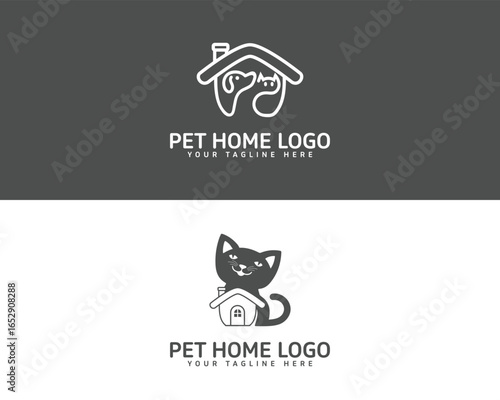 Charming cat and dog silhouette logo for pet home services adoption and care
