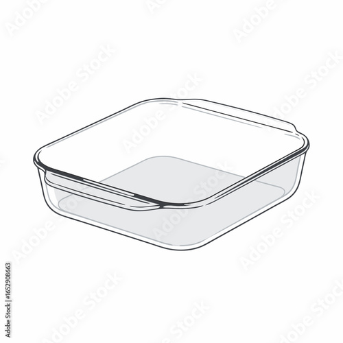Minimalist square baking dish illustration showcasing simple lines and clear glass appearance for oven use