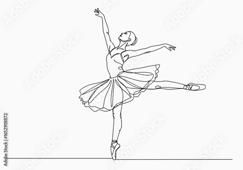 Elegant ballerina in a graceful pose drawn with a single continuous line