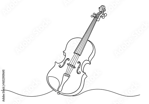 Elegant single line drawing of a violin on a white background