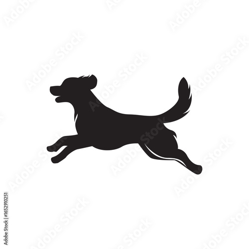 Galloping dog silhouette. Bold silhouette capturing joyful gallop, suitable for apparel and decals.