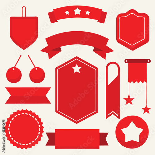 Red Ribbons, Banners, and Badges: Design Elements Collection