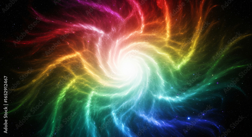 Fototapeta premium Radiant Rainbow Nebula Spiraling Inward in High Detail Symbolizing Higher Consciousness Spiritual Awakening Christianity Mystical JPG