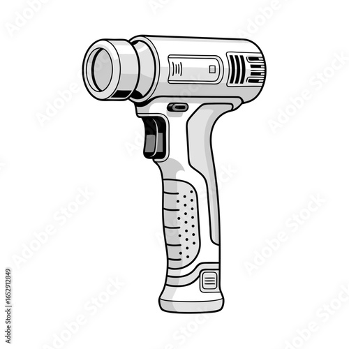 Detailed black and white illustration of a modern electronic tool with ergonomic handle design tool technology gadgetry innovation
