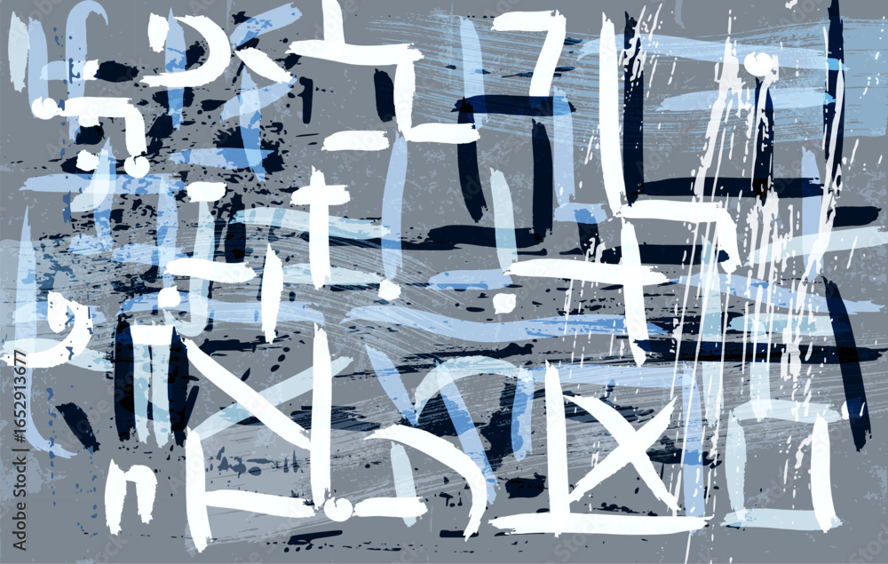 Fotobehang Abstract met Penseelstreken abstract grunge background, illustration with paint strokes and splashes, on blue grey #1652913677