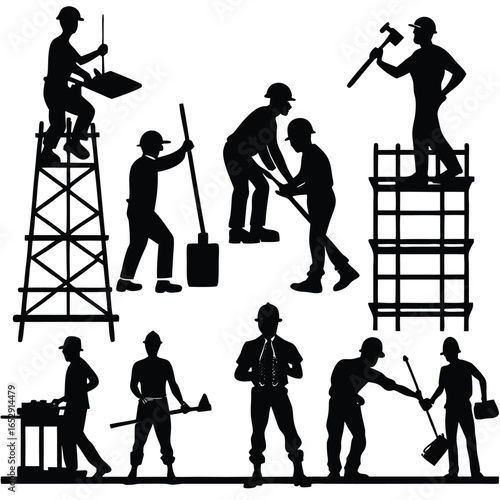Powerful Silhouettes: Construction Workers, Diverse Trades, and Industrial Labor