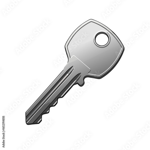 Metallic Key Depicting Security and Access, Isolated on White Background Providing a Sense of Privacy and Control