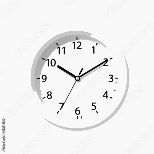 Stylized circular timepiece illustration symbolizing urgency with painterly grey accents marking passing fleeting moment on minimalist setting
