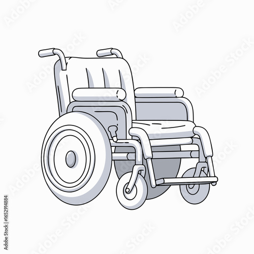 Sleek minimalistic line drawing of wheelchair illustrating mobility support and accessibility equipment for daily living needs