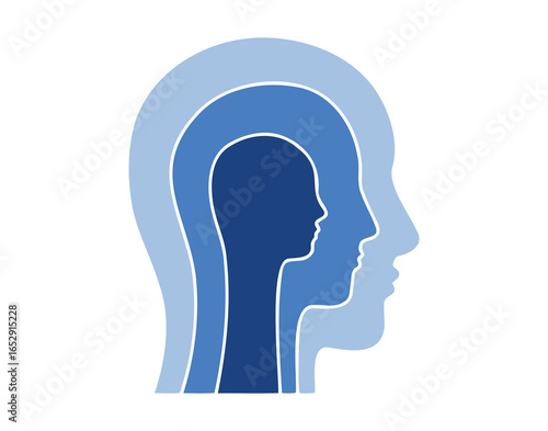Human mind 3 personality parts. Three color parts in head silhouette with three layered profile. conscious, subconscious, and unconscious mind concept
