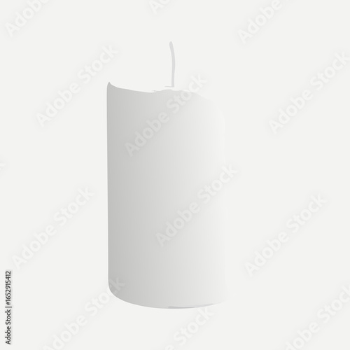 Minimalist depiction of a solitary white pillar candle against a bright neutral backdrop showcasing simplicity 95 characters