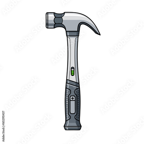 Illustrative hammer with a futuristic, tech-integrated handle featuring a power display design concept