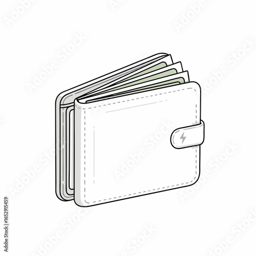 Minimalist vector illustration of a white wallet containing money offering a clean financial graphic design aesthetic