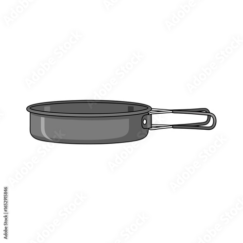Monochrome camping pan with folding handle offering compact cooking equipment for outdoor use, minimal style