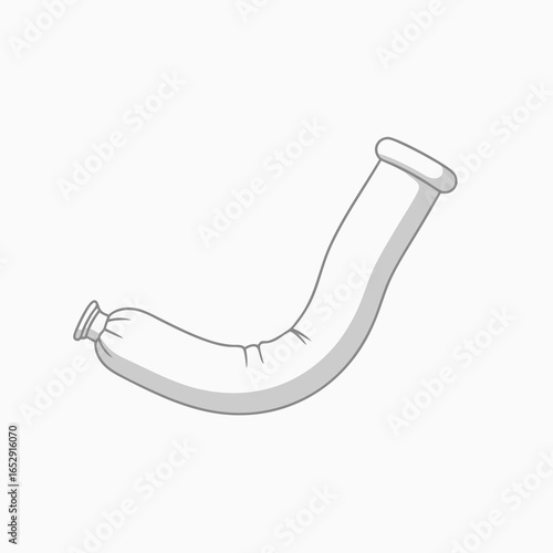 Monochromatic illustration of a deflated balloon with a curved form resembling a bent tube