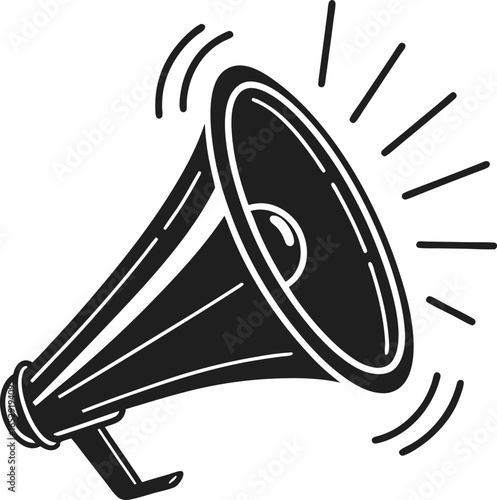 Black silhouette of a megaphone with radiating sound lines