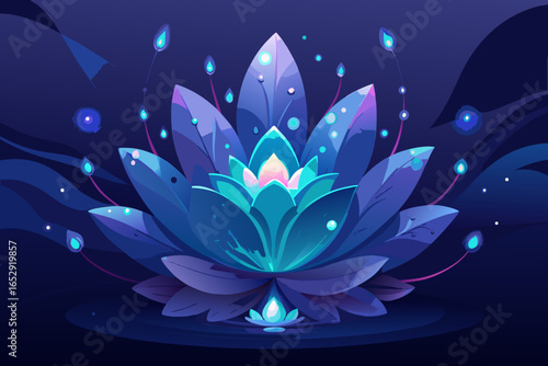 Stunning blue lotus flower radiating tranquility and peace, a modern vector illustration perfect for wellness brands and spiritual content, bringing zen and serenity to your project