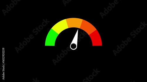 Colorful Speedometer or Tachometer Motion Progress on a transparent background alpha channel at zero credit score rating scale animation, credit score Speedometer gauge indicator on black background