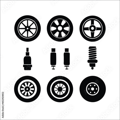 Set of car wheels vector icons with rims tires and alloy design