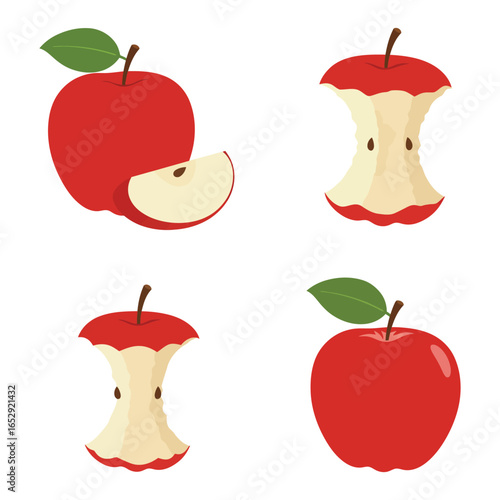 Apple Fruit Set in Various States of Consumption Silhouette