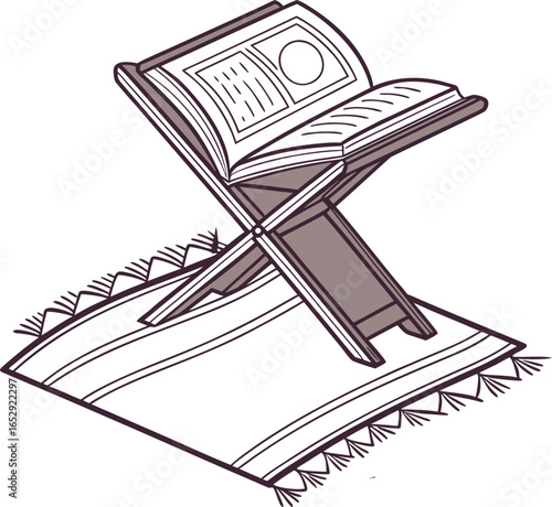 Open quran on wooden rehal stand silhouette