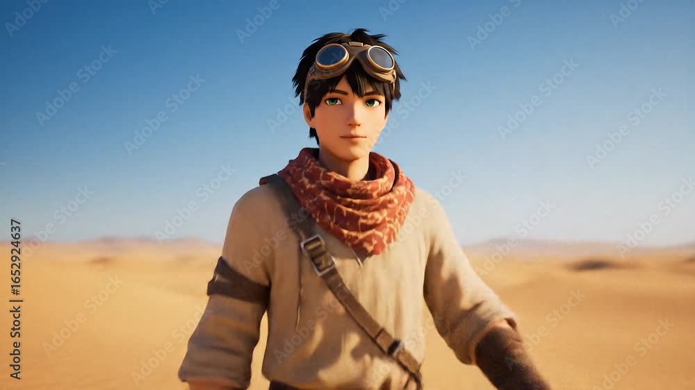 Anime VTuber boy model in a desert wanderer outfit Anime VTuber boy model in a desert wanderer outfit