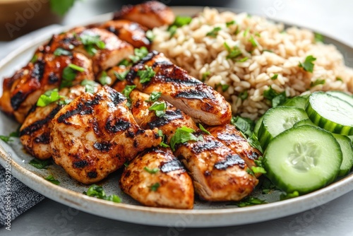 Wallpaper Mural Grilled chicken breast with brown rice and cucumber (6) Torontodigital.ca