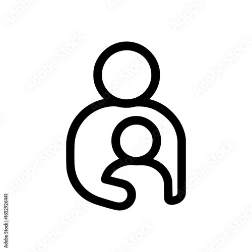 Touching parent and child icon symbolizing family love, care, and togetherness in simple line art style