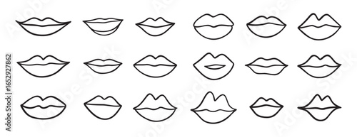 different lips doodle hand drawn icon set. Outline drawing lips line clipart symbol collection