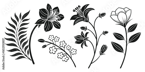 Flowers line icon set. Vector pictograms of rose, daisy, tulip, sunflower, various flower species - lily, orchid, hydrangea, lavender, thin linear illustration.