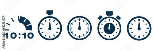 Set of Stopwatch Icons Displaying Different Times to Represent Punctuality and Deadlines.