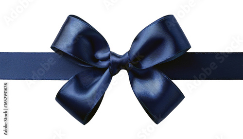 Elegant Navy Blue Satin Ribbon Bow on Black Background 3d clay style, png isolated on transparent background