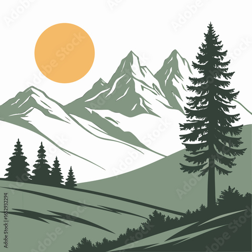 Majestic Mountain Landscape Illustration