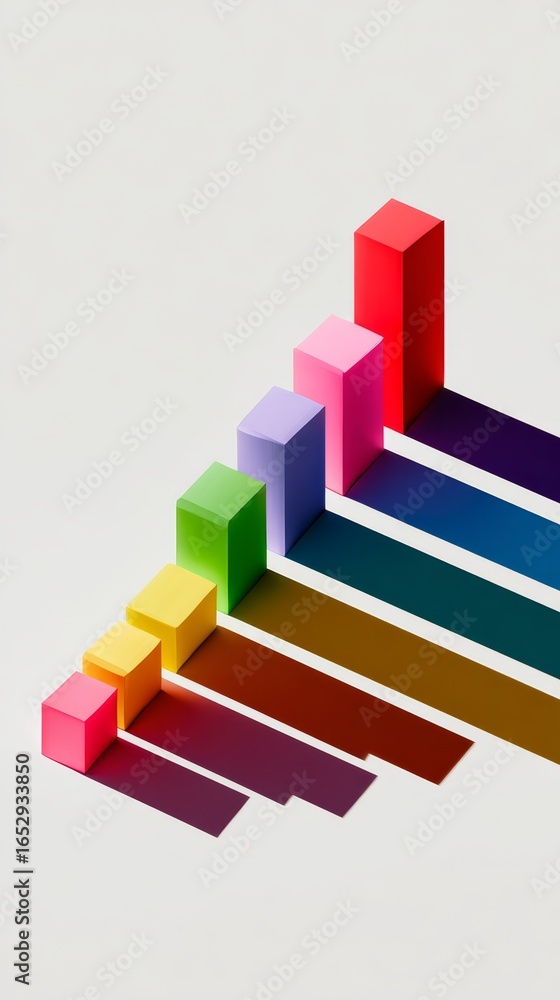Fototapeta premium Minimalist Rainbow Bar Graph Made from Colorful Cubes Representing Data Visualization and Statistics