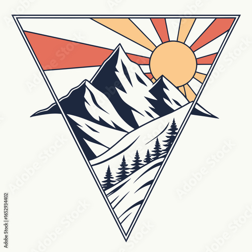 Mountain Landscape with Sunset in Geometric Frame