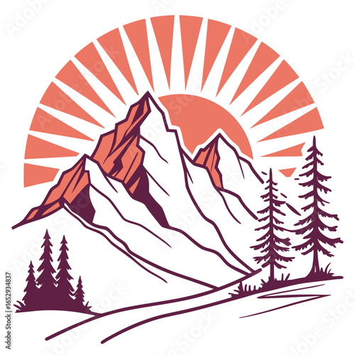 Mountain Sunrise Landscape Illustration
