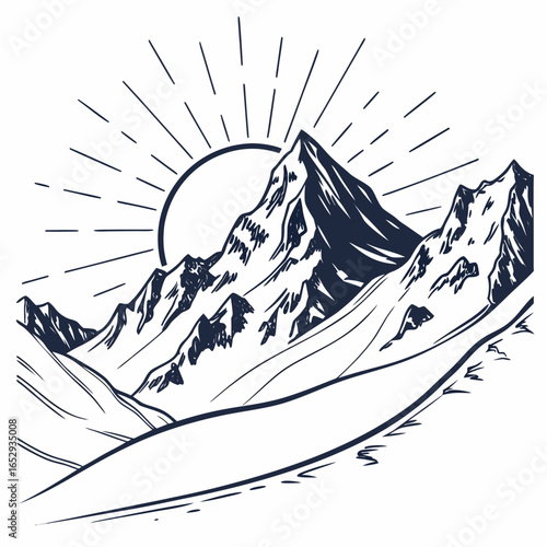 Majestic Mountain Peak Sunrise Vector Illustration