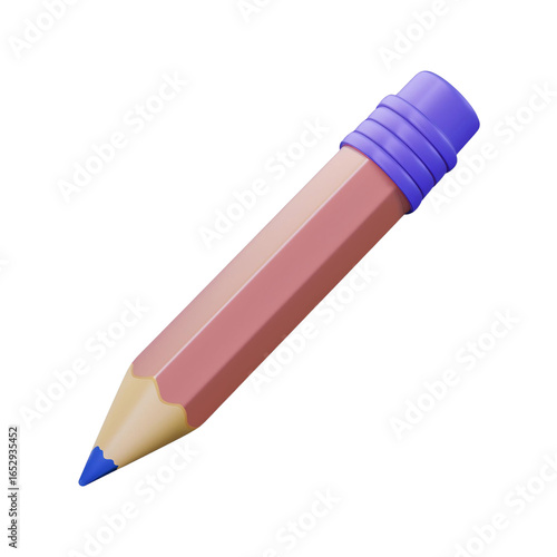 Stylized 3D Pencil Illustration on Black Background 3d clay style, png isolated on transparent background
